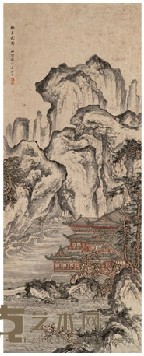 吴镜汀 滕王阁图 立轴 103.5*41.5cm